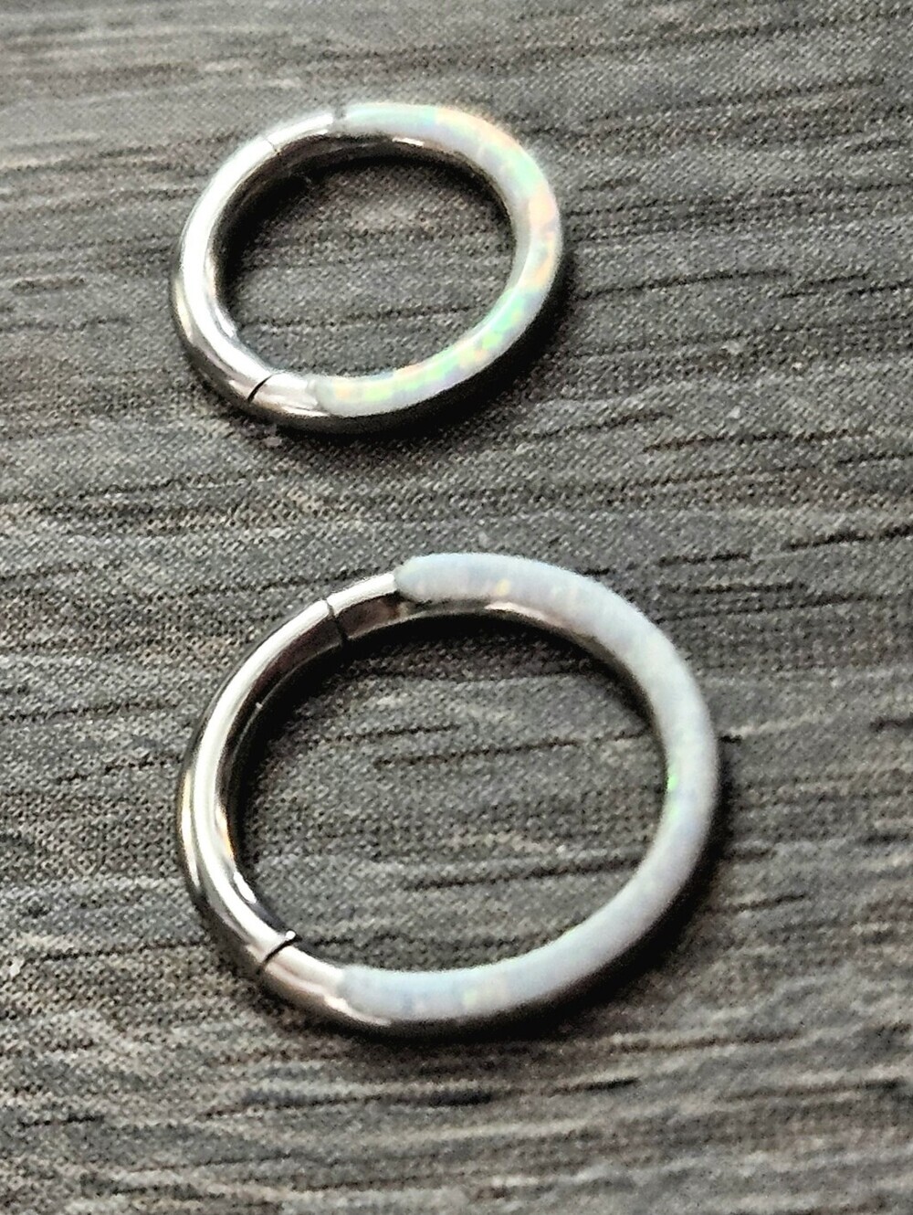 OUFER White Opal 2 Tragus Earrings Hinged Segment Clicker Body Jewelry 16g 6/8mm
